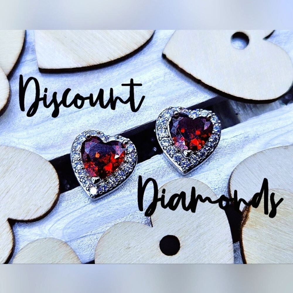 Heart Shaped Natural Red & Clear White Topaz Earrings 925 Sterling Silver